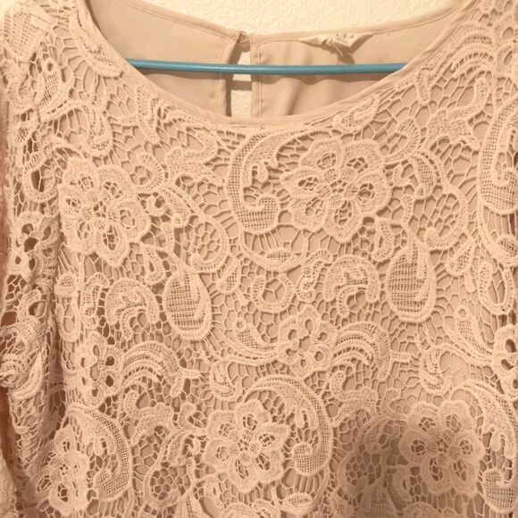 AVIDA 1X Crochet Lace Blouse Tunic 3/4 Sleeve Keyhole Back Pink Boho Chic - Picture 2 of 12